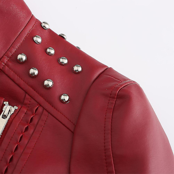 Dam Slim Fit Enfärgad Nitat Axel Dragkedja Kort Läderjacka Red M