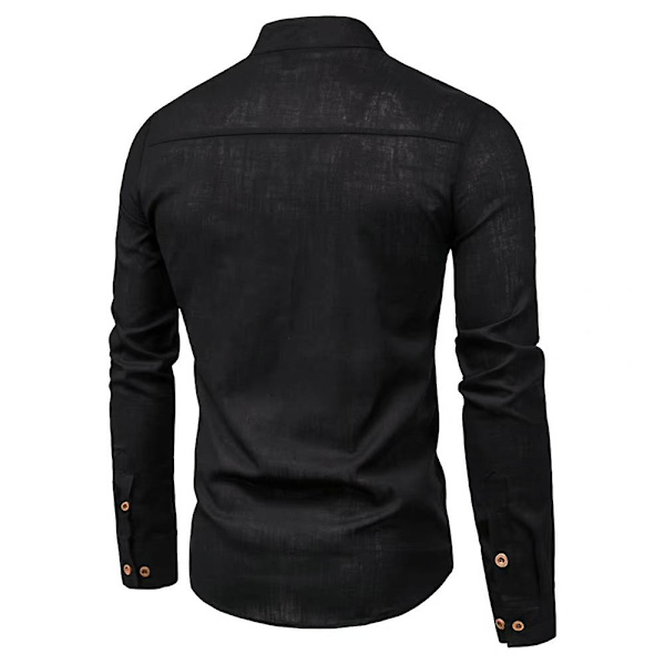 Miesten yksivärinen pystykauluspaita, rento, bisnes, pitkähihainen, napillinen T-paita, pusero Black 3XL