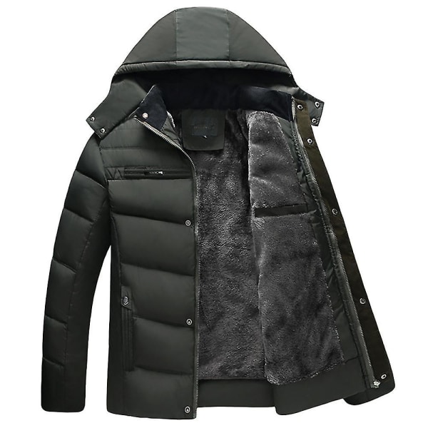 Herre Vinter Vatteret Foret Puffer Jakke Frakke Fleeceforet Overtøj Army Green 4XL