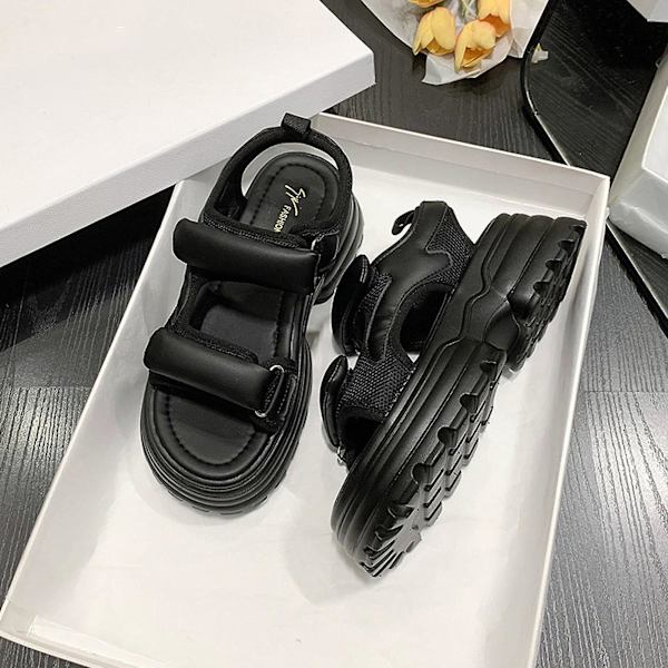Naisten Platform-korkosandaalit, rennot pehmeät avokärkiset sandaalit, lahja jouluksi, syntymäpäiväksi, uudeksi vuodeksi Black 40