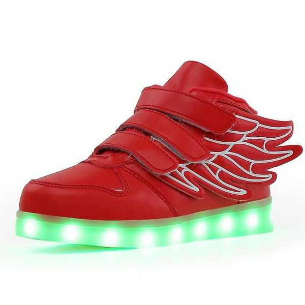 Led Light Up Hi-top Skor Med Wing USB Uppladdningsbara blinkande Sneakers För Småbarn Barn Pojkar Flickor Red 30