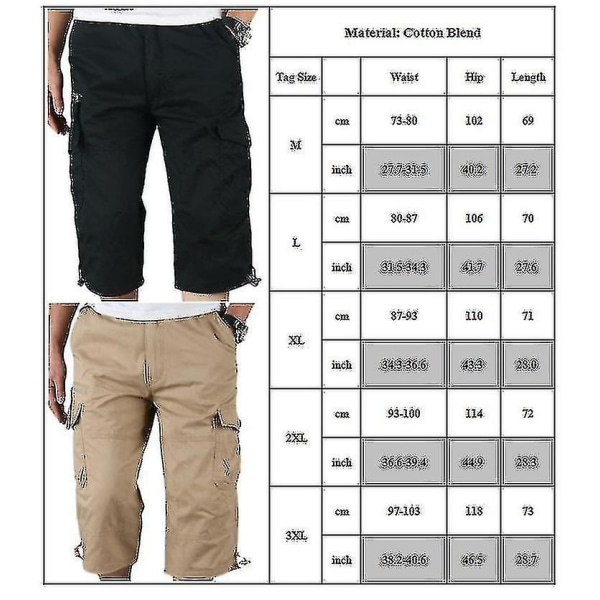 Herr 3/4 Lång Längd Elastiska Shorts Midja Cargo Combat Tre Kvarts Byxor Dark Grey L