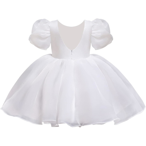 Flickklänning Puffärm Sommarklänning Flicka Prinsessklänning Rygglös Hög Midja Flickklänningar För 2-10 År White 1 2 Years