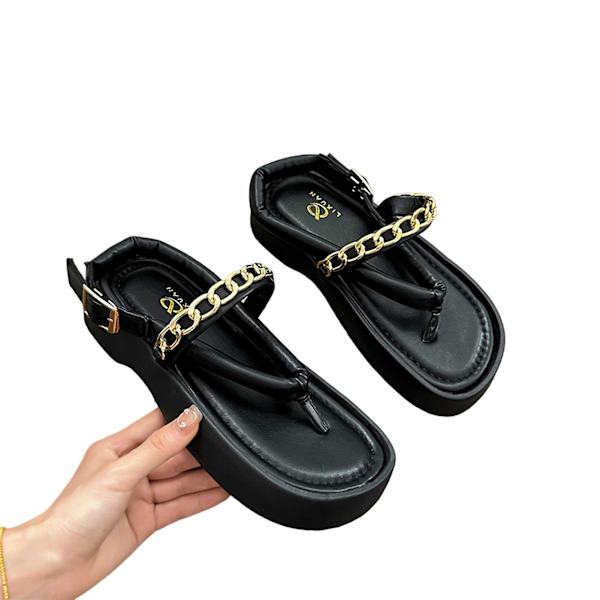Naisten Platform-varvassandaalit, kevyet paksupohjaiset sandaalit, sopivat rannalle Black 35