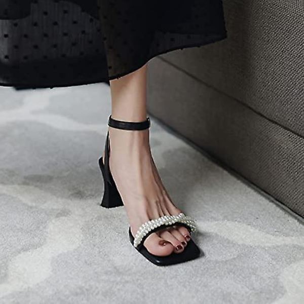 Sandaler for kvinner - lette sandaler med lav hæl Black 35