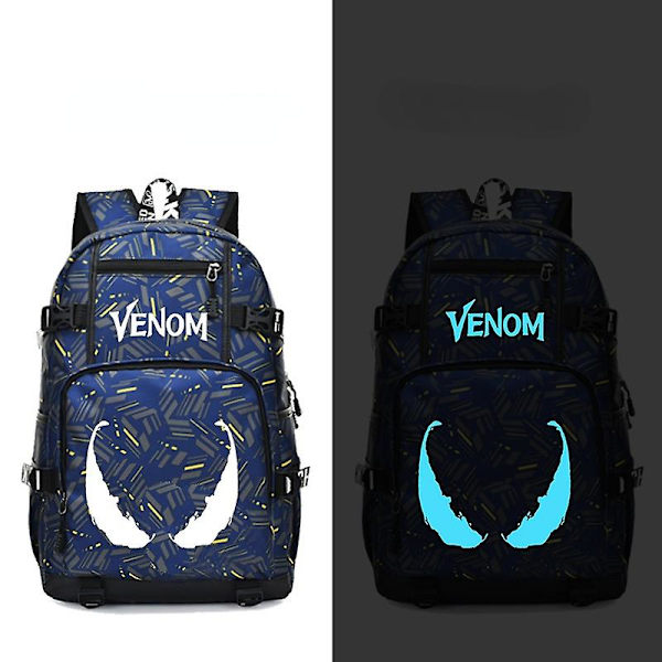 Venom Luminous Fluorescent Ryggsäck Resväska Student Skola Väska Barn Ryggsäck Blå Style2