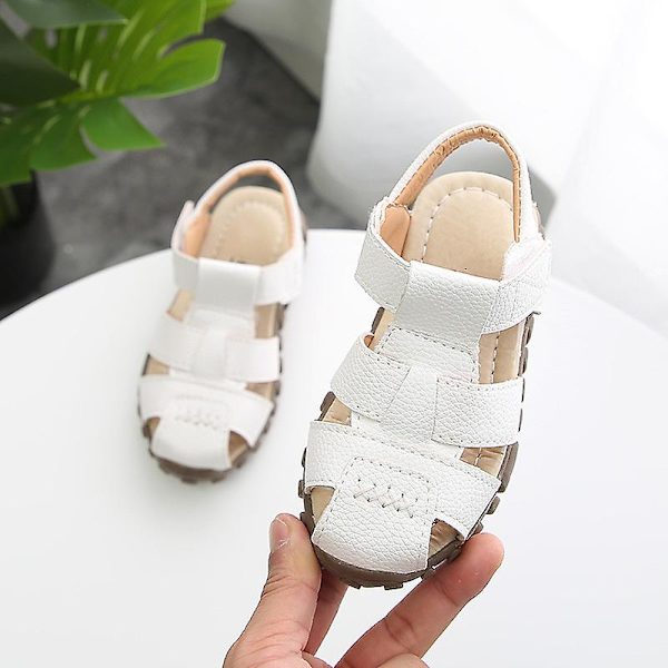 Nya Pojksandaler Mjukt Läder Stängd Tå Småbarn Baby Sommarskor Pojkar Och Flickor Barn Strandskor Sport Barnsandaler Csh130 White 24 Insole15cm