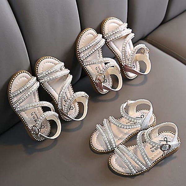 Pigesandaler Hverdags Glitter Kjolesko Flade Pu Snøresandaler Stropsandaler Store Børn (3-12 år +) Silver 36