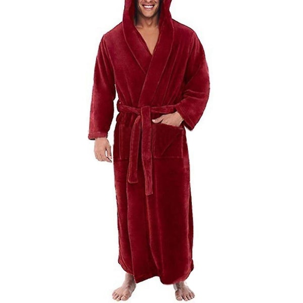 Mjuk och lång badrock i fleece med huva för män Red 3XL