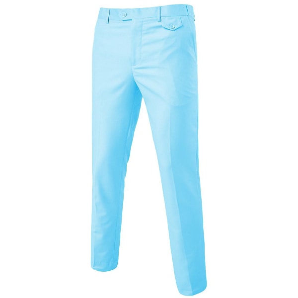 Miesten yksiväriset suorat siistit puvunhousut rennot toimisto bisnes työhousut juhlavat housut Light Blue 3XL