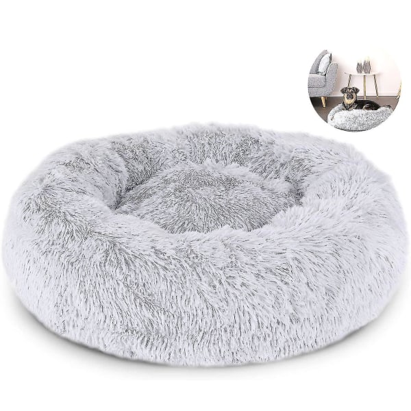 Lemmikkisänky kissoille ja koirille, pyöreä pehmoinen koiranpeti, donitsin muotoinen kissanpeti, väri ja koko valittavissa gray 40cm