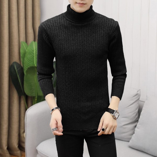 Herre Jumper Strikket Sweater Høj Hals Slim Ensfarvet Simpel Top Til Daglig Brug Hjemme Skole Beige M