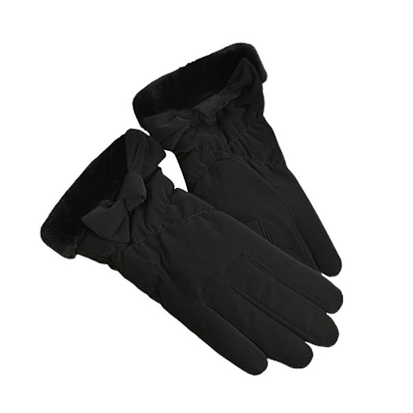 Kvinnor Fluffiga Pälsfodrade Pekskärmshandskar Vinter Varma Plysch Vindtäta Hel Finger Vantar Black