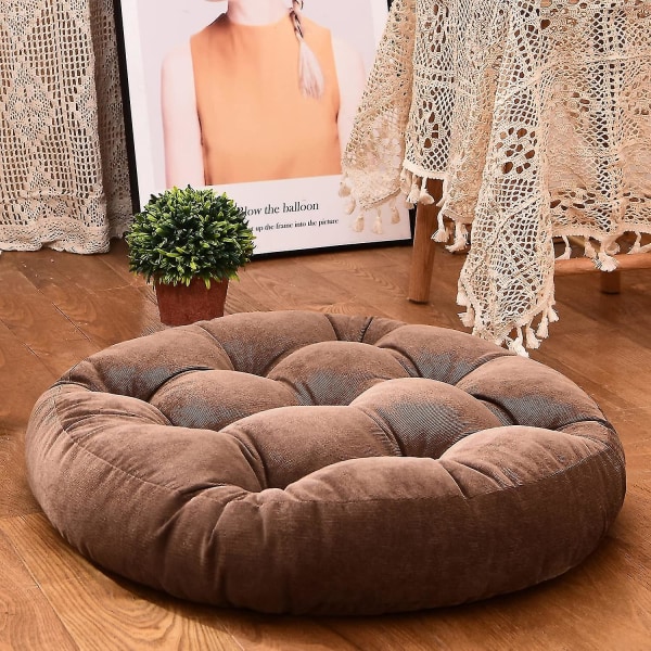 Rund enfärgad golvkudde, tuftad meditationskudde kompatibel med sittplatser på golvet Tjock sittdyna Meditationskudde kompatibel med Yoga L Coffee