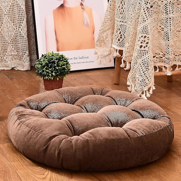 Rund Solid Farge Gulvpute, Tuftet Meditasjonspute Kompatibel Med Sitteplasser På Gulv Tykk Sittepute Meditasjonspute Kompatibel Med Yoga L Coffee