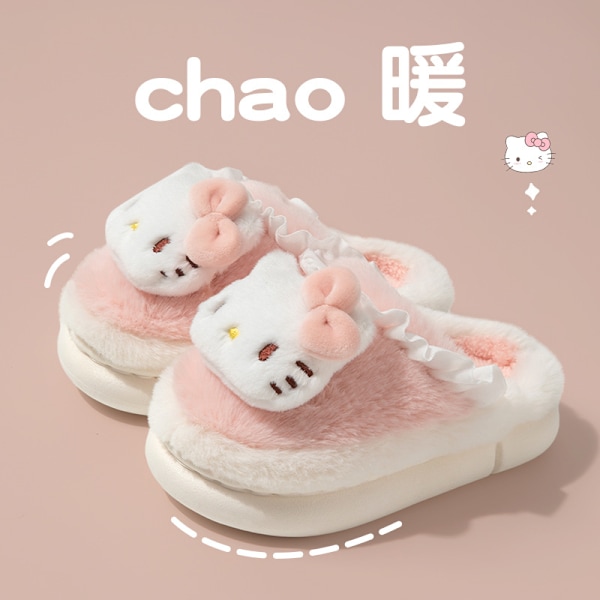 Tegneserie Kawaii Sanrios Cinnamoroll Hello Kittys My Melody Plysj Bomull Tøfler Søte Innendørs Hjem Sklisikre Varme Bomull Tøfler 36-37 Hello Kitty