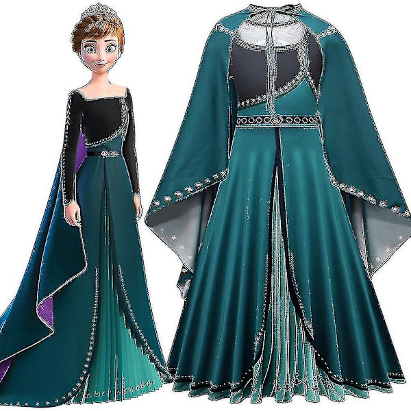 Frozen Prinsessa Anna -asu lapsille, tyttöjen hieno mekko, juhla-asu Anna 9-10 Years