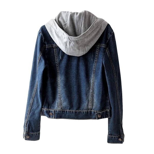 Uformell denimjakke med avtakbar hette for kvinner Dark Blue XS