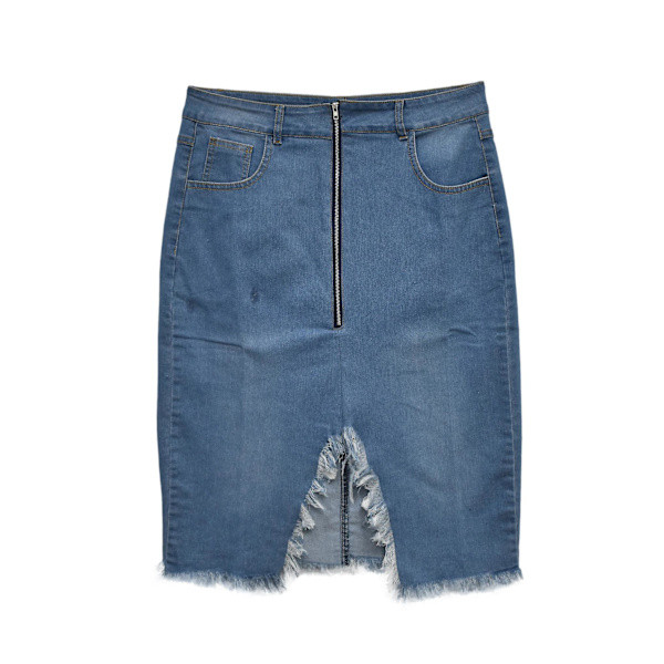Lynlås Dame Denim Nederdel Slids Vintage Tætsiddende Dame Nederdel Høj Kvalitet Eksplosiv Denim Nederdel Vasket Slankende Nederdel med Frynser Blue L