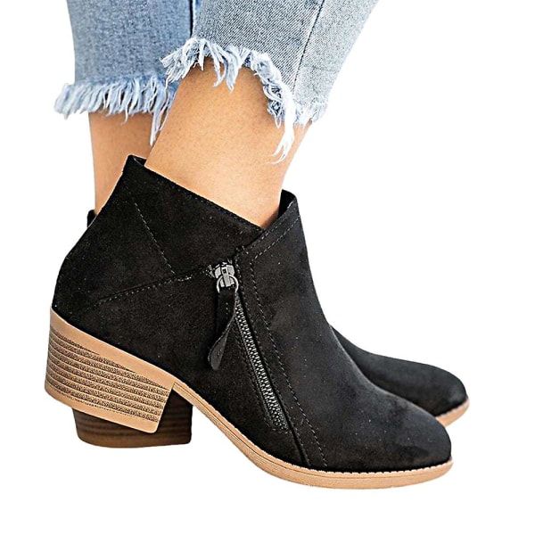 Ankelstövlar med blockklack för damer, Chelsea-boots med dragkedja Black 42