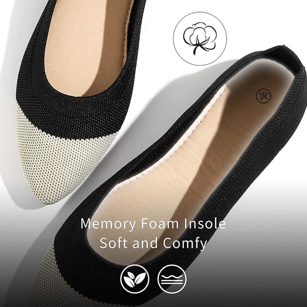 Mesh Ballerina Sko til Kvinder med Spids Tå - Sorte Ballerina Sko til Kvinder - Komfortable Ballerina Sko med Memory Foam 37