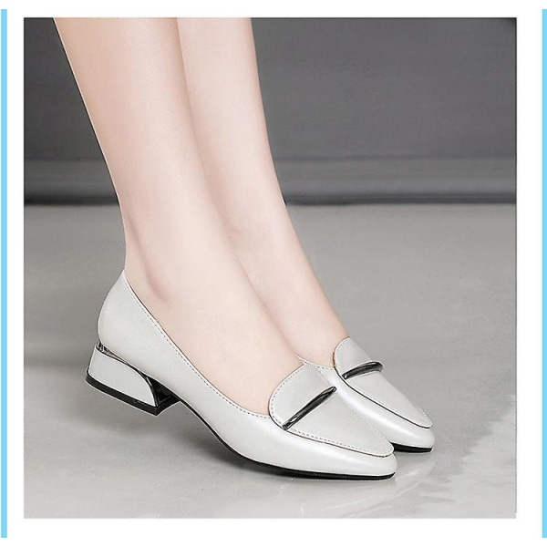 Dam Läder Loafers Handgjorda Spetsiga Tå Läder Bekvämt Slip On Damskor grey 36