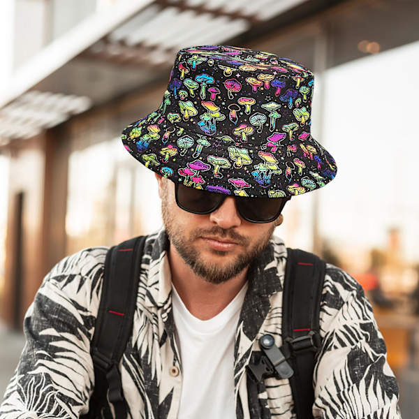 Förstorad och breddad brätte fiskarhatt fashionabel tryckt bucket hat för utomhusövningar eller utomhusarbete Mushroom