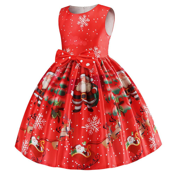 Jenter Juleprint Ermeløs Prinsesse Ballkjole Ballkjole Julebord Swing Kjole Big Red 5-6 Years