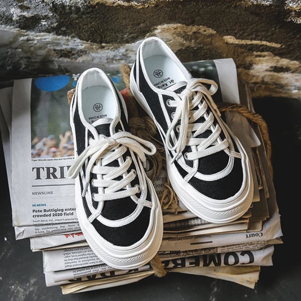 Dam Play Fashion Sneaker Andningsbara Vår Flats Rund Tå Sneakers För Utomhus Camping Sport Black 36