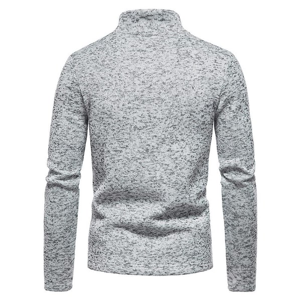 Herre Ensfarget Halv Glidelås Høy Hals T-skjorte Genser Langermet Casual Pullover Topper Light Gray M