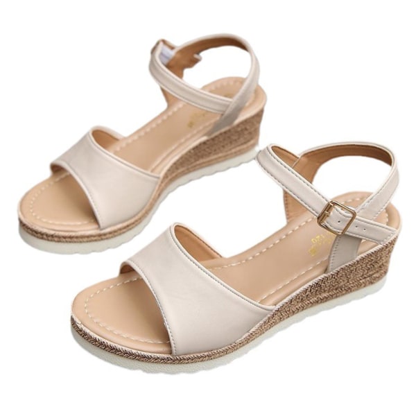 Sommer Kile Sandaler til Kvinder Tyk Sål Skridsikre Afslappede Sandaler til Bryllup Hjemkomst Strand Creamy white 36