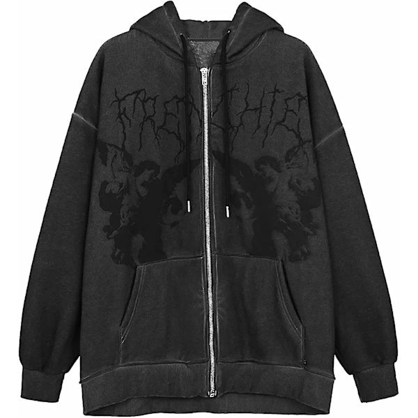 Naisten muotokuva painettu huppari lyhyt toppi pitkähihainen ylisuuri neuletakki collegepaita punk gootti katumuoti taskulla Black X*Large