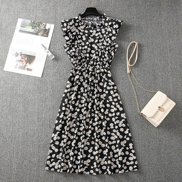 Dame Polkaprikket Kjole Plus Size Print Lang Kjole Til Strandbrug Black And White Flowers L
