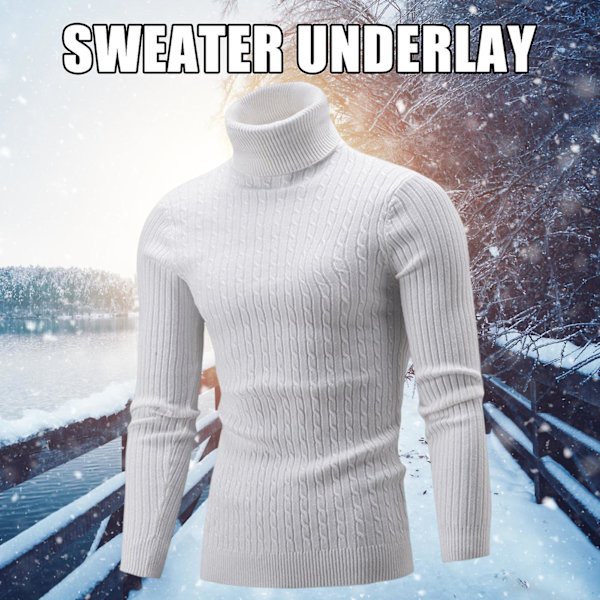 Herrtröja Stickad Tröja Hög Hals Slim Enfärgad Enkel Topp För Daglig Användning Hemma Skola Gray 2XL