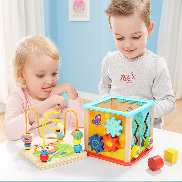 Aktivitetskub i trä för barn | Utvecklande pedagogiska leksaker för småbarn | Födelsedagspresent till småbarn 1-3 år gamla 120315 Tetrahedron