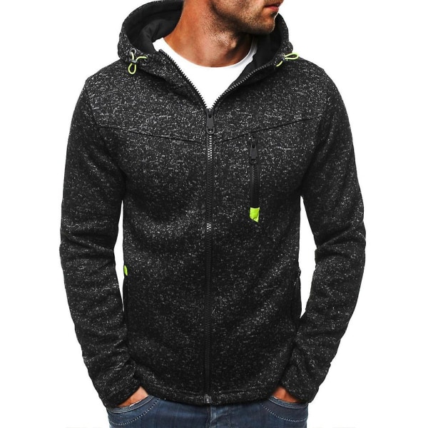 Herr Zip Up Långärmad Huvtröja Sport Casual Hoodies Sweatshirt Toppar Black Grey 2XL