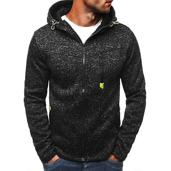 Herre Zip Up Langermet Hettejakke Sport Fritid Hettegensere Sweatshirt Topper Black Grey 2XL