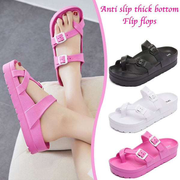 Uformelle ensfargede plattformsandaler for kvinner, lette sklisikre strandsko for daglig bruk Pink 39