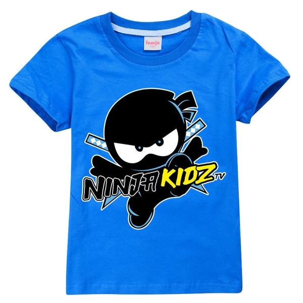 Barn NINJA KIDZ TV Cartoon Print T-shirt Casual Sommar Kortärmad Tee Toppar för Pojkar Flickor Dark Blue 5-6Years
