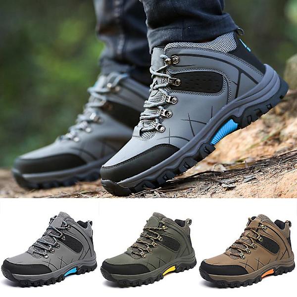 Vinterstövlar för män Varma skor Varmt läder Vattentäta kalla snöstövlar Utomhus Bomullssneakers Nya Khaki 39