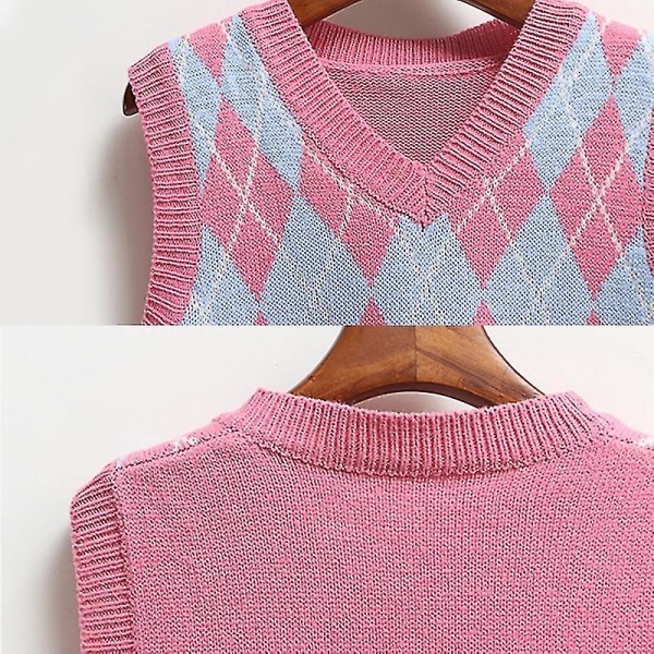 Stickad väst, casual pullover elasticitet tröja Pink XL