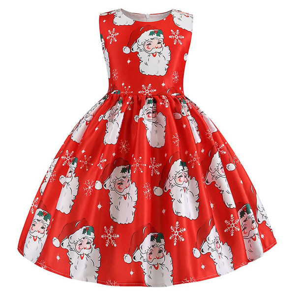 Jenter Juleprint Ermeløs Prinsesse Ballkjole Ballkjole Julebord Swing Kjole Red 5-6 Years