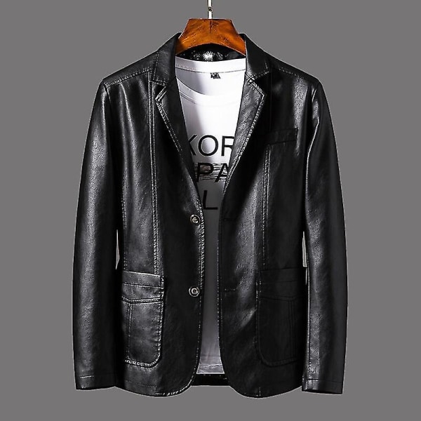 Rento bleiserityylinen nahkatakki miehille, päällystakki, miesten rento nahkatakki, miesten slim fit PU-nahkatakki, muotivaatteet Black XL