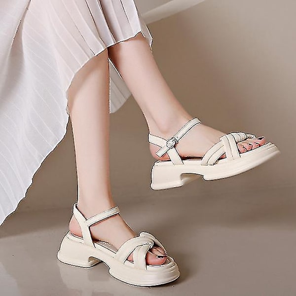 Damesko Sandaler med tykk såle, sommer, én rem, spenne, strand White EU 40