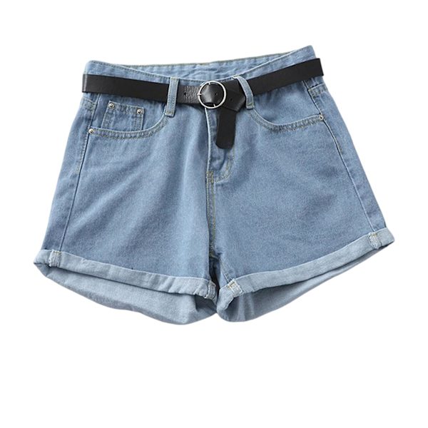 Dame Højtaljede Denim Shorts Korte Jeans med Strop til Afslappet Shopping og Rejser Light Blue 2XL