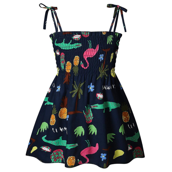 Barn Flickor Blommigt printed ärmlös klänning med remmar Sommar A-linje solklänning Blue Crocodile Tag 90