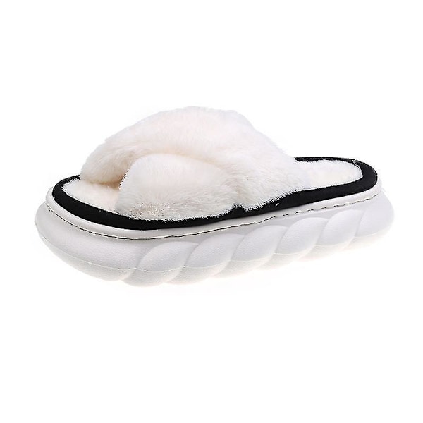 Casual Platform Hjemmesko til Kvinder Hyggelige Vinter Varme Fuzzy Slippers med Dobbelt Rem Criss Cross Black EU 39-40