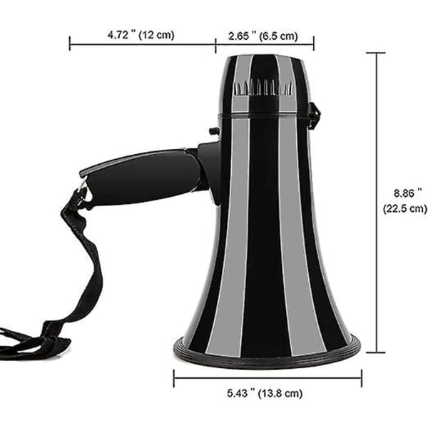 Bærbar Megafon Bullhorn 20 Watt Effekt Megafon Høyttaler Stemme Og Sirene/alarm Moduser Med Volumkontroll Og Stropp Black
