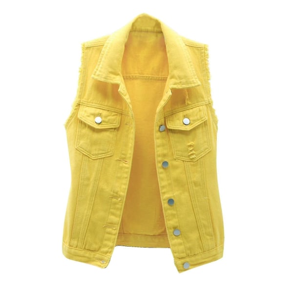 Dame Vår- og Høstjakker Ensfarget Ermeløs Denimjakke Yttertøy Yellow XXL