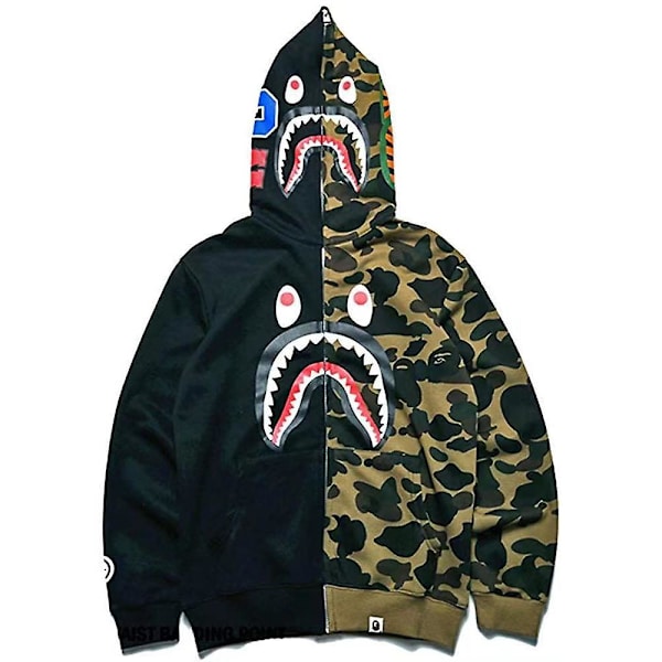 Shark Camo Hættetrøje Lynlås Hættetrøje Casual Langærmet Jakker Frakke Overtøj Black And Green 4XL